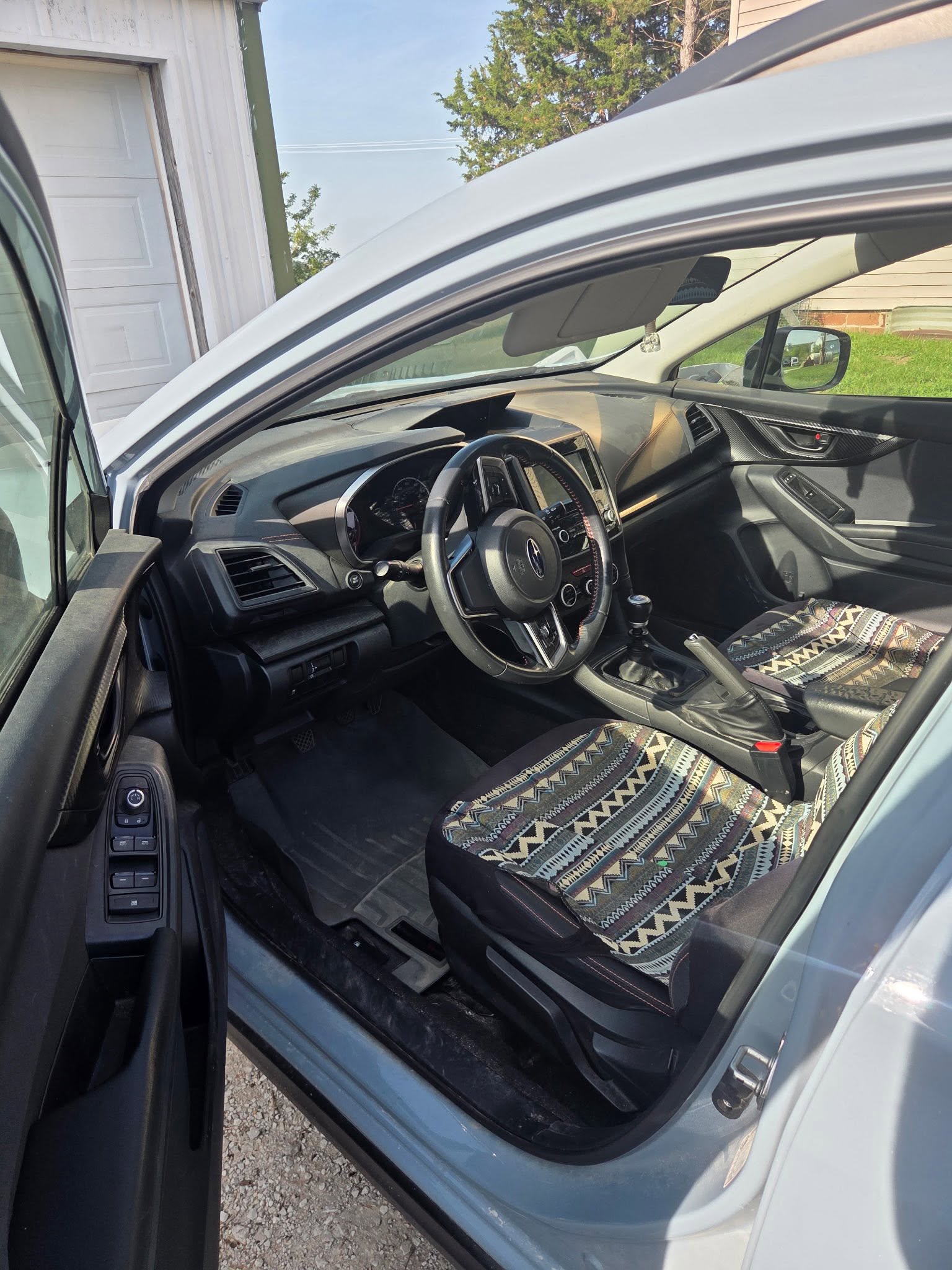 Vehicle interior covered in pet hair before cleaning